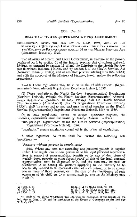 The Health Services (Superannuation) (Amendment) Regulations (Northern Ireland) 1959