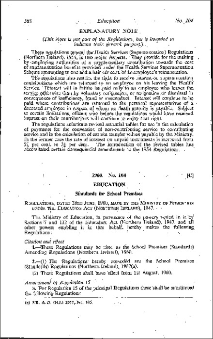 The School Premises (Standards) Amendment Regulations (Northern Ireland) 1960