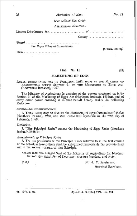 The Marketing of Eggs (Amendment) Regulations (Northern Ireland) 1960