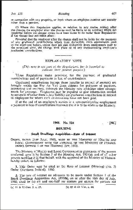 The Rate of Interest (Housing) (No. 2) Order (Northern Ireland) 1960