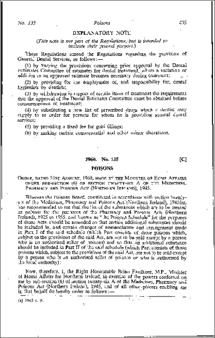 The Poison List (Amendment) Order (Northern Ireland) 1960