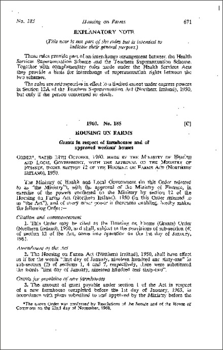 The Housing on Farms (Grants) Order (Northern Ireland) 1960