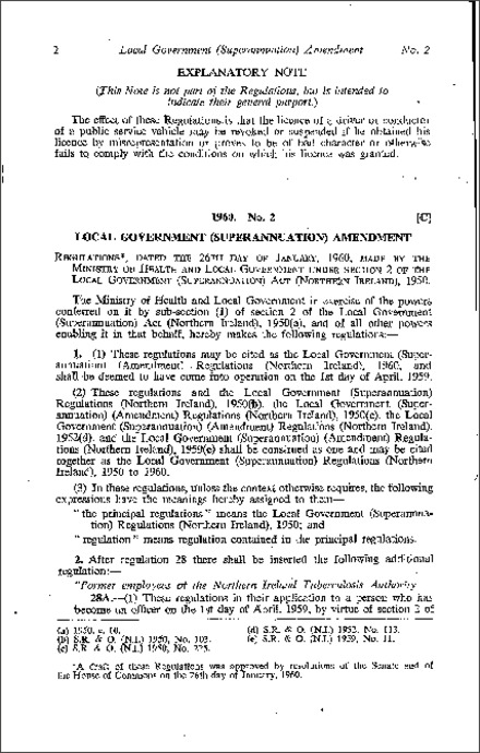 The Local Government (Superannuation) (Amendment) Regulations (Northern Ireland) 1960