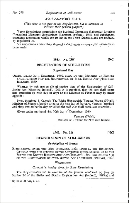 The Registration of Still-Births Regulations (Northern Ireland) 1960