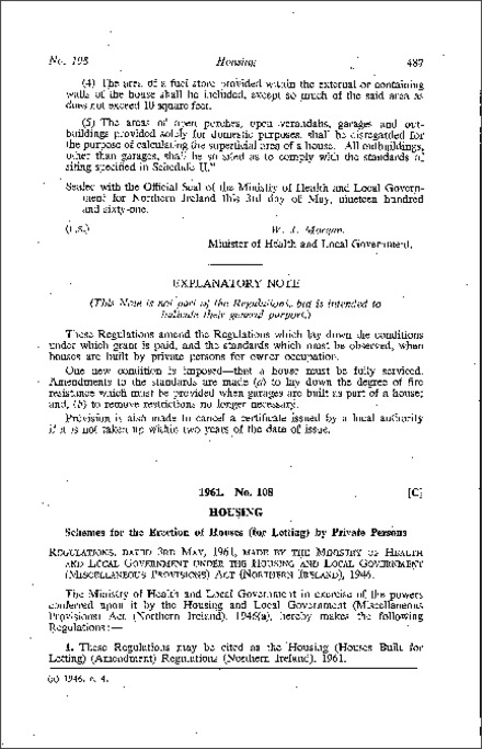 The Housing (Houses Built for Letting) (Amendment) Regulations (Northern Ireland) 1961