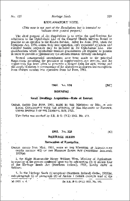 The Herbage Seeds (Revocation of Exemption) Order (Northern Ireland) 1961