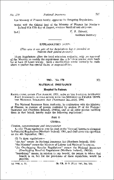 The National Insurance (Hospital In-Patients) Regulations (Northern Ireland) 1961