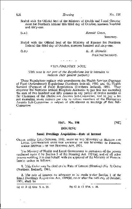 The Rate of Interest (Housing) (No. 3) Order (Northern Ireland) 1961