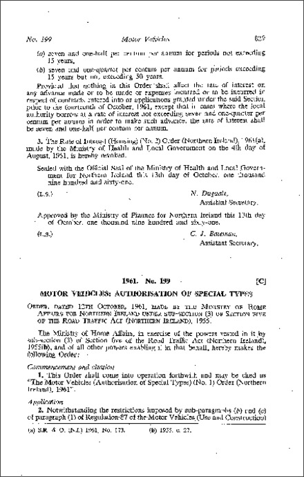 The Motor Vehicles (Authorisation of Special Types) (No. 1) Order (Northern Ireland) 1961