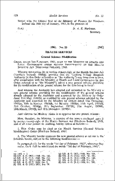 The Health Services (General Scheme Modification) Order (Northern Ireland) 1961
