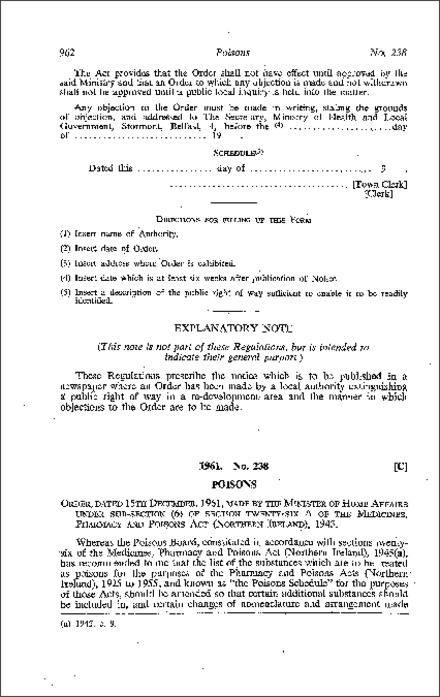 The Poison List Order (Northern Ireland) 1961
