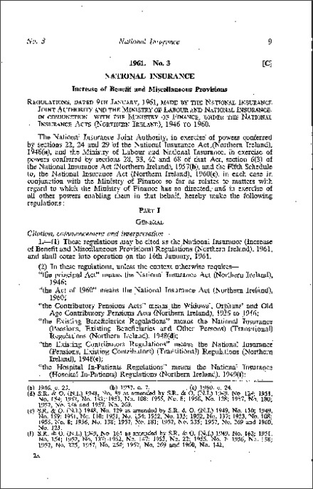 The National Insurance (Increase of Benefit and Miscellaneous Provisions) Regulations (Northern Ireland) 1961