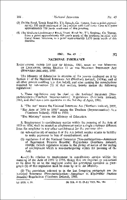 The National Insurance (Non-participation - Teachers Superannuation) Regulations (Northern Ireland) 1961