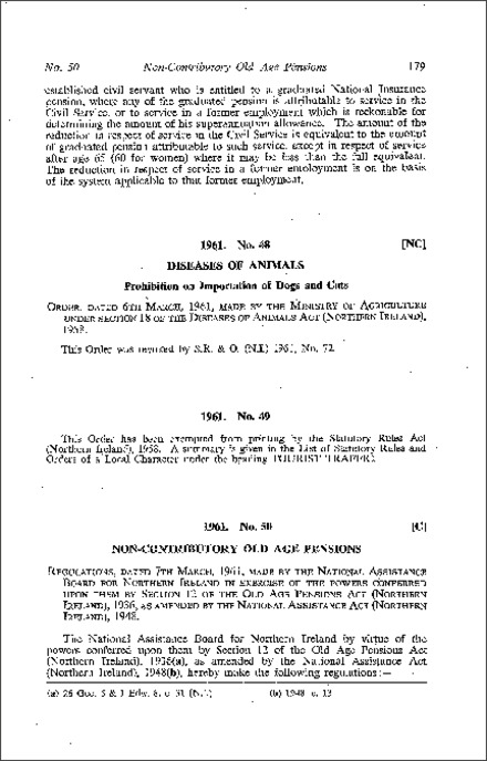 The Non-Contributory old Age Pensions (Amendment) Regulations (Northern Ireland) 1961