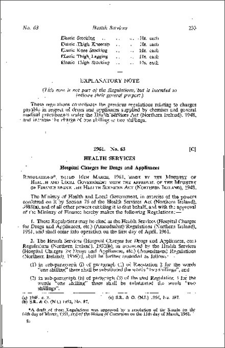 The Health Services (Hospital Charges for Drugs and Appliances, etc.) (Amendment) Regulations (Northern Ireland) 1961