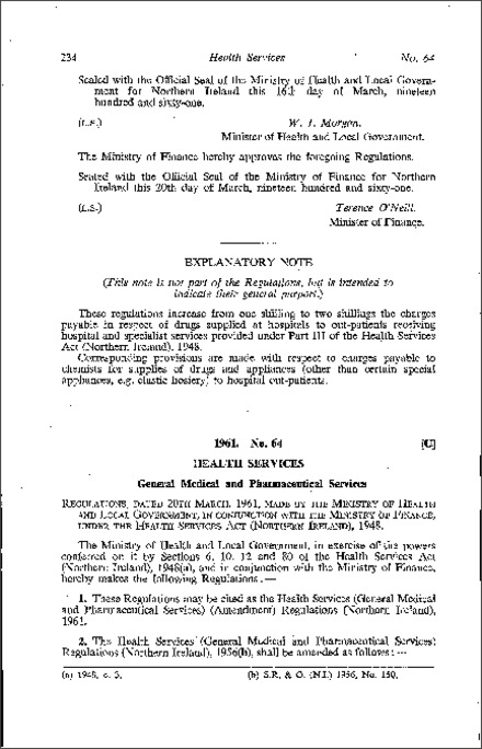 The Health Services (General Medical and Pharmaceutical Services) (Amendment) Regulations (Northern Ireland) 1961
