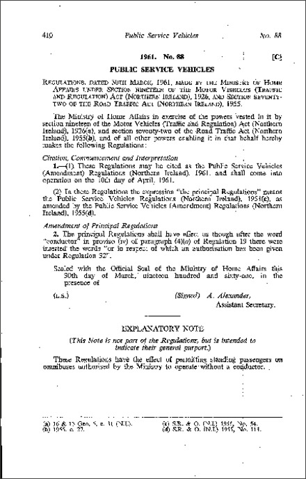 The Public Service Vehicles (Amendment) Regulations (Northern Ireland) 1961