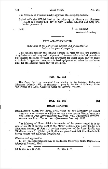 The Motorway Traffic Regulations (Northern Ireland) 1962