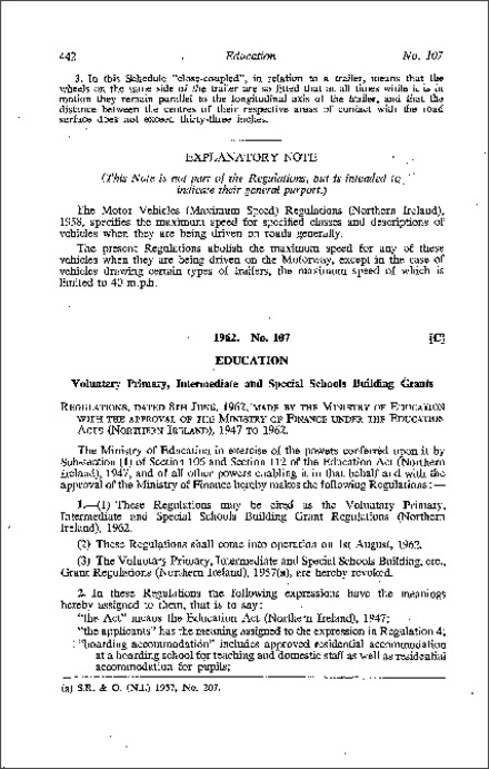 The Voluntary Primary, Intermediate and Special Schools Building Grant Regulations (Northern Ireland) 1962