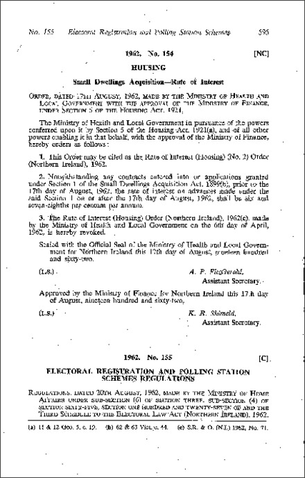 The Electoral Law (Registration and Polling Station Schemes) Regulations (Northern Ireland) 1962