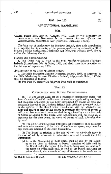 The Milk Marketing Scheme (Amendment No. 7) Order (Northern Ireland) 1962