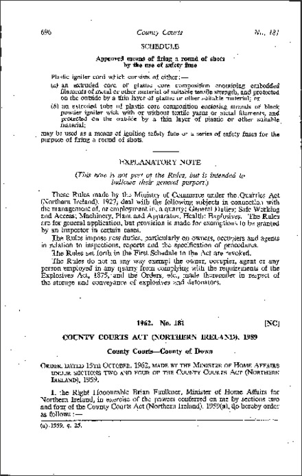 The County Courts Times of Sittings (County Down) Order (Northern Ireland) 1962