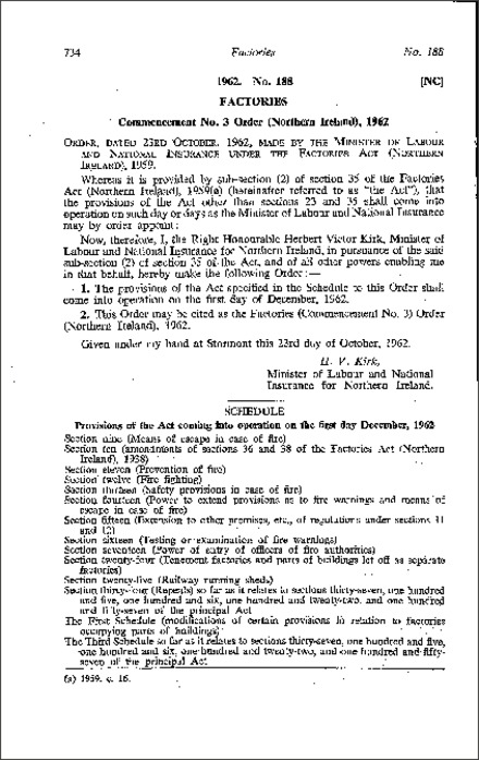 The Factories (Commencement No. 3) Order (Northern Ireland) 1962