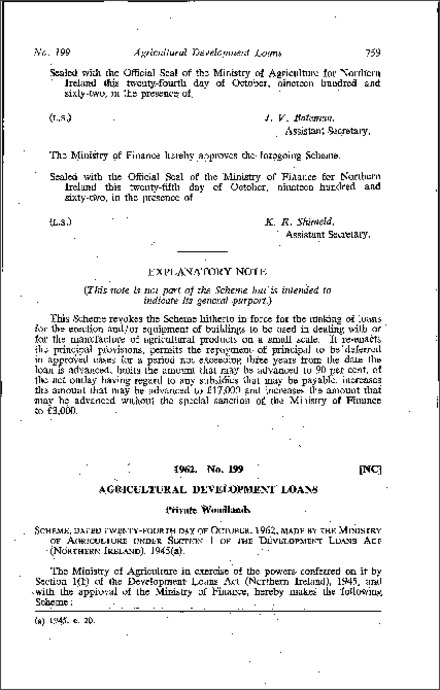 The Agricultural Development Loans (Private Woodlands) Scheme (Northern Ireland) 1962