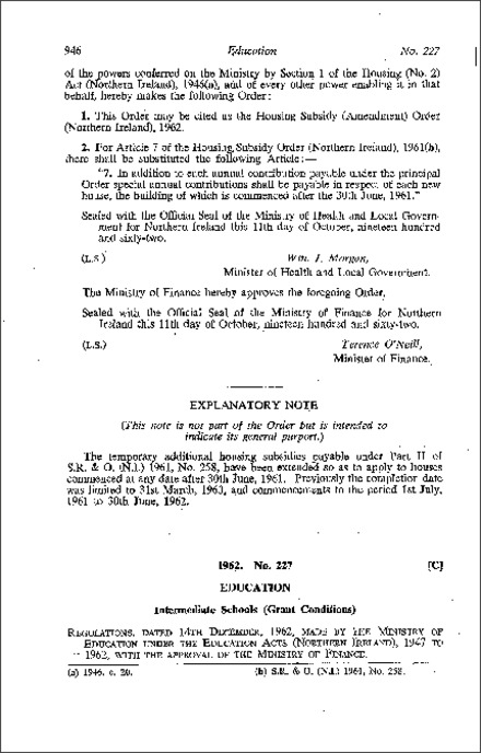 The Intermediate Schools (Grant Conditions) Amendment Regulations (Northern Ireland) 1962