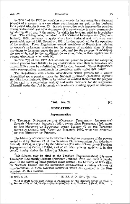 The Teachers (Superannuation) (Overseas Territories Reciprocity) Scheme (Northern Ireland) 1962