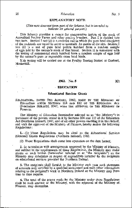 The Educational Services (General) Grants Regulations (Northern Ireland) 1962