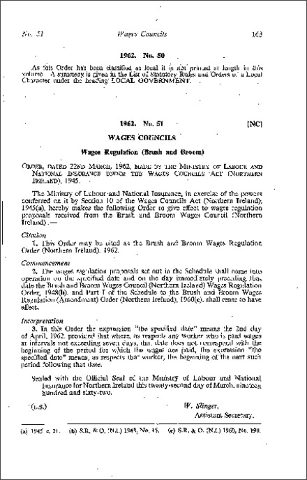 The Brush and Broom Wages Regulations Order (Northern Ireland) 1962