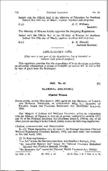 The National Insurance (Married Women) Regulations (Northern Ireland) 1962