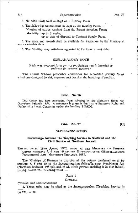 The Superannuation (Teaching Service in Scotland and Civil Service of Northern Ireland) Interchange Rules (Northern Ireland) 1962