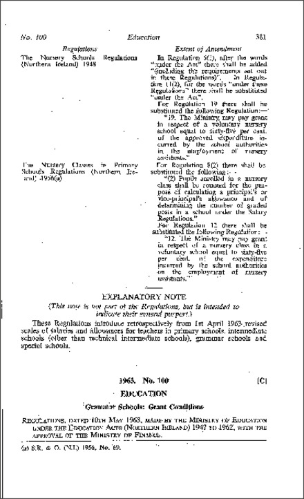 The Grammar Schools (Grant Conditions) Amendment Regulations No. 2 (Northern Ireland) 1963