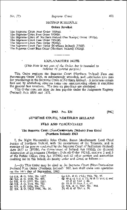 The Supreme Court (Non-Contentious Probate) Fees Order (Northern Ireland) 1963