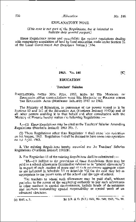 The Teachers' Salaries Amendment Regulations 1963 No. 2 (Northern Ireland) 1963