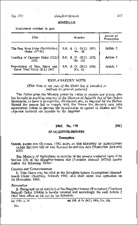 The Slaughter-houses (Exemption) (Amendment) Order (Northern Ireland) 1963