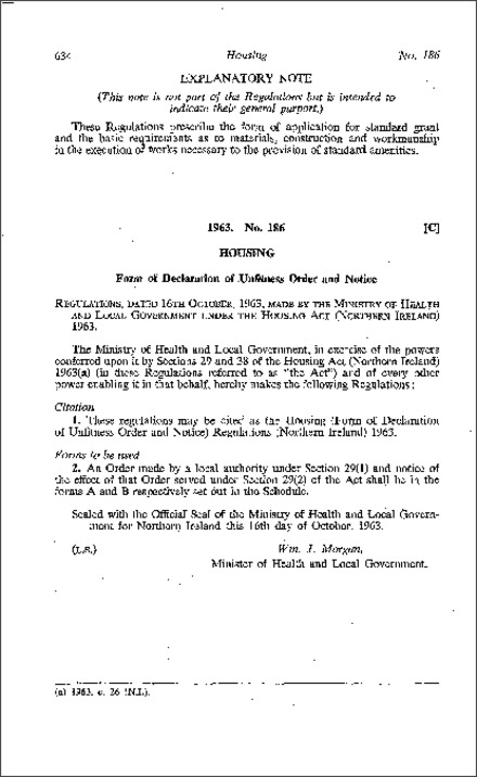 The Housing (Form of Declaration of Unfitness Order and Notice) Regulations (Northern Ireland) 1963