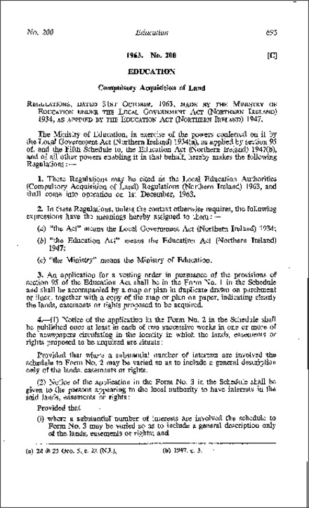 The Local Education Authorities (Compulsory Acquisition of Land) Regulations (Northern Ireland) 1963