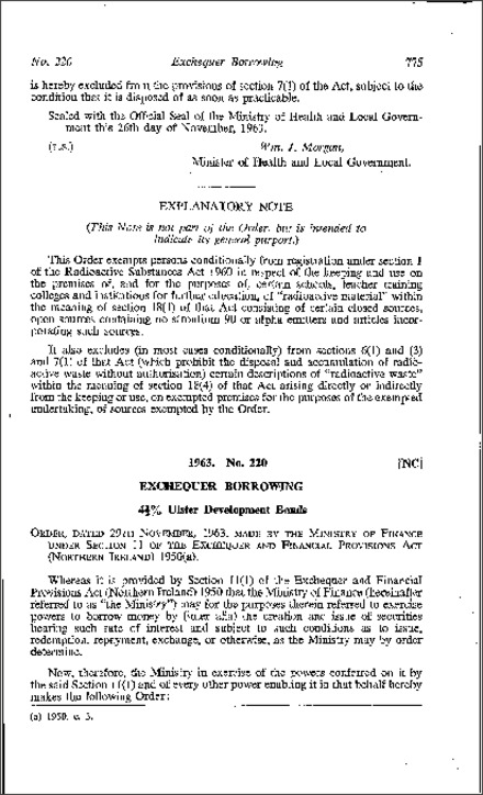 The 4.5% Ulster Development Bonds Order (Northern Ireland) 1963