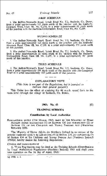 The Training Schools (Contributions by Local Authorities) Regulations (Northern Ireland) 1963
