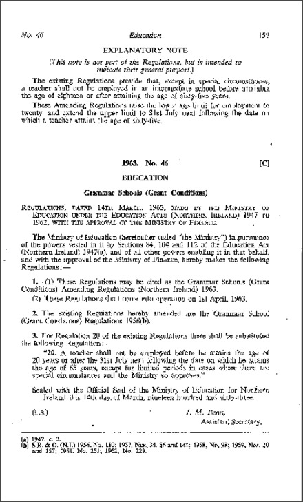 The Grammar Schools (Grant Conditions) Amendment Regulations (Northern Ireland) 1963
