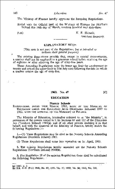 The Nursery Schools Amendment Regulations (Northern Ireland) 1963