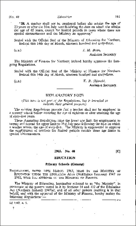 The Primary Schools (General) Amendment Regulations (Northern Ireland) 1963