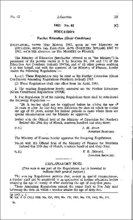 The Further Education (Grant Conditions) Amendment Regulations (Northern Ireland) 1963