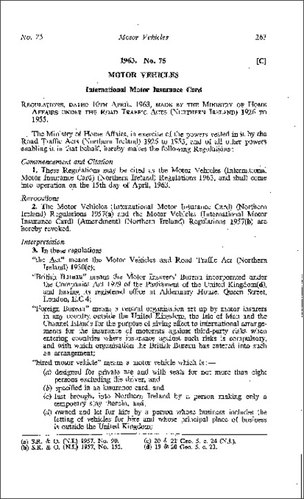 The Motor Vehicles (International Motor Insurance Card) Regulations (Northern Ireland) 1963