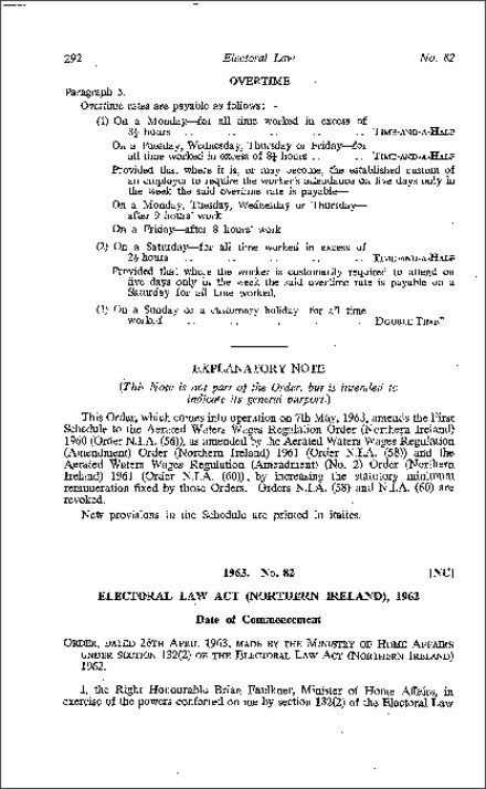 The Electoral Law Act 1962 (Commencement) Order (Northern Ireland) 1963