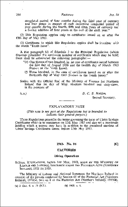 The Diving Operations Special Regulations (Northern Ireland) 1963