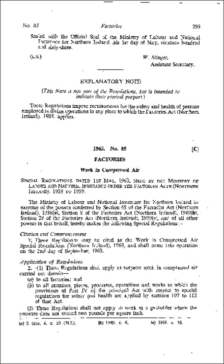 The Work in Compressed Air Special Regulations (Northern Ireland) 1963